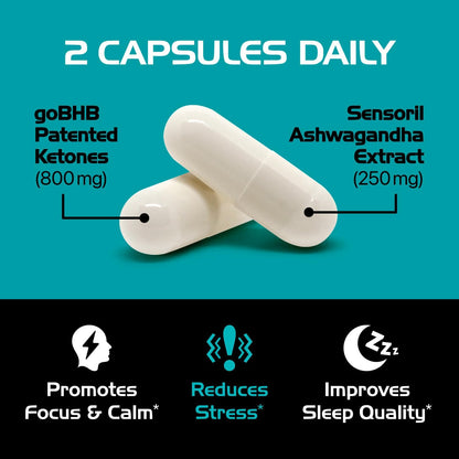 Real Ketones Ashwagandha Cortisol Mood Support Capsules 60 Count