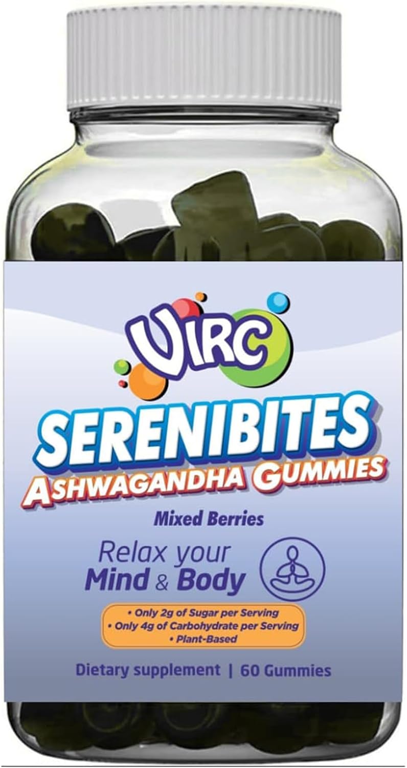 VIRC Snacks Ashwagandha Stress Energy Support Mixed Berries Gummies 60 Count