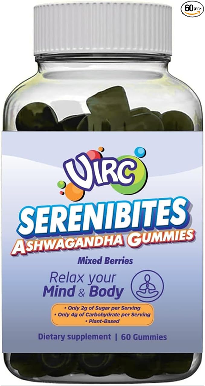 VIRC Snacks Ashwagandha Stress Energy Support Mixed Berries Gummies 60 Count