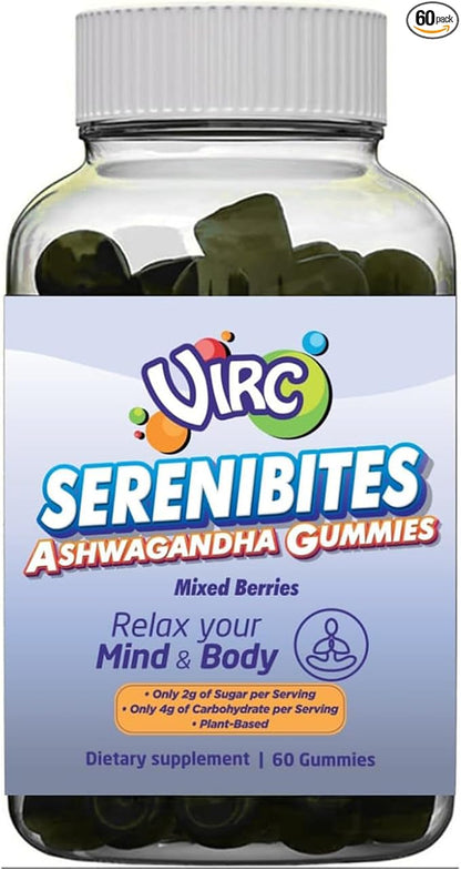 VIRC Snacks Ashwagandha Stress Energy Support Mixed Berries Gummies 60 Count