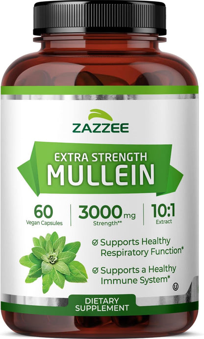 Zazzee Mullein Leaf Extra Strength Respiratory Support Capsules