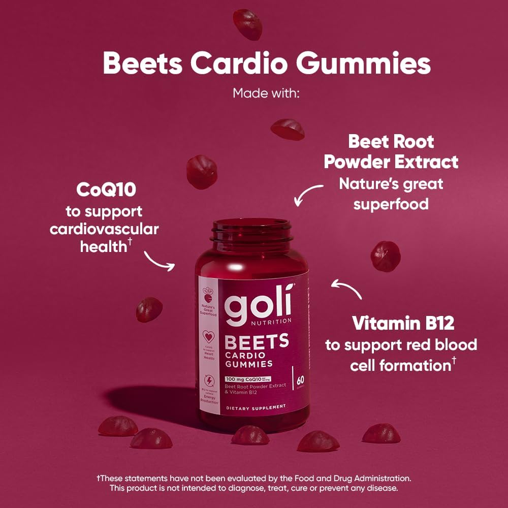 Goli Beets Cardio 100 mg CoQ10 Dietary Supplement Gummies