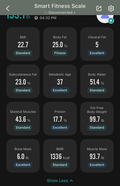 Etekcity Smart Scale Body Weight Fat BMI 400 lb Capacity Bluetooth LED Tempered Glass