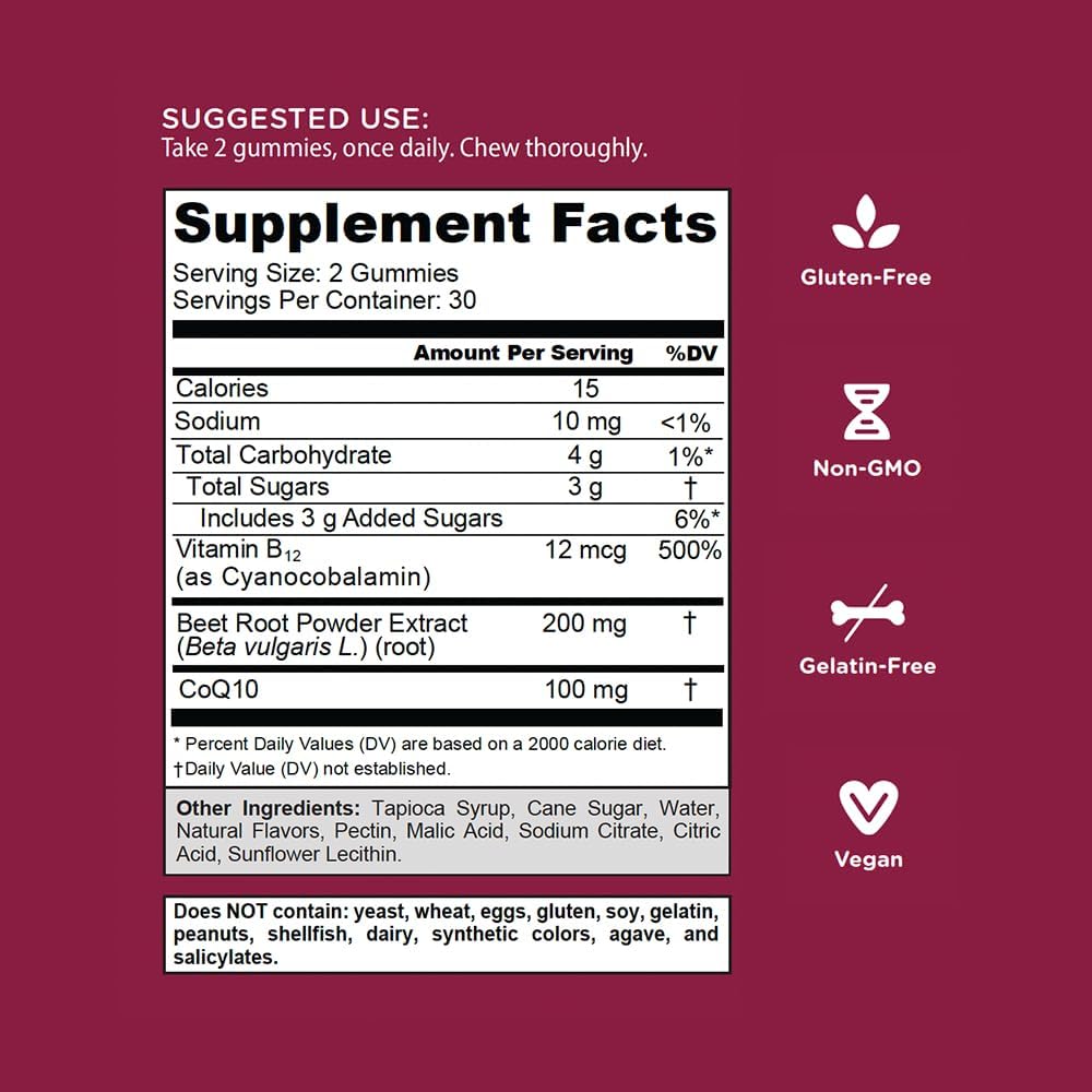Goli Beets Cardio 100 mg CoQ10 Dietary Supplement Gummies
