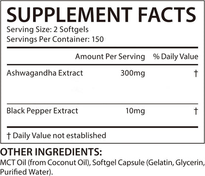 ZUZOKKAHA Ashwagandha Extract Relaxation Calm Mood Supplement Softgels 300 Count