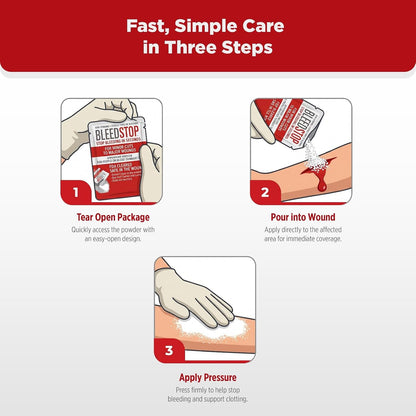 BleedStop First Aid Powder for Blood Clotting Trauma Kit 4 Pouches
