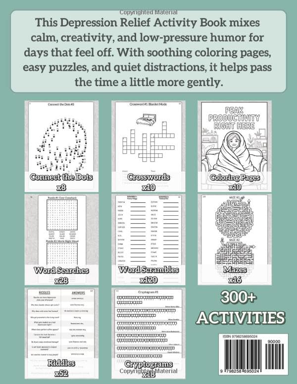 Estoria Press Depression Relief Activity Book for Anxiety Stress