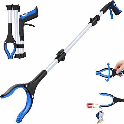 Grabber Reacher Tool 32 in Extra Long Foldable Gripper Heavy Duty Pick Up Stick for Seniors Trash Surgery Recovery Blue