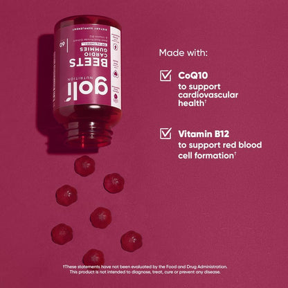 Goli Beets Cardio 100 mg CoQ10 Dietary Supplement Gummies