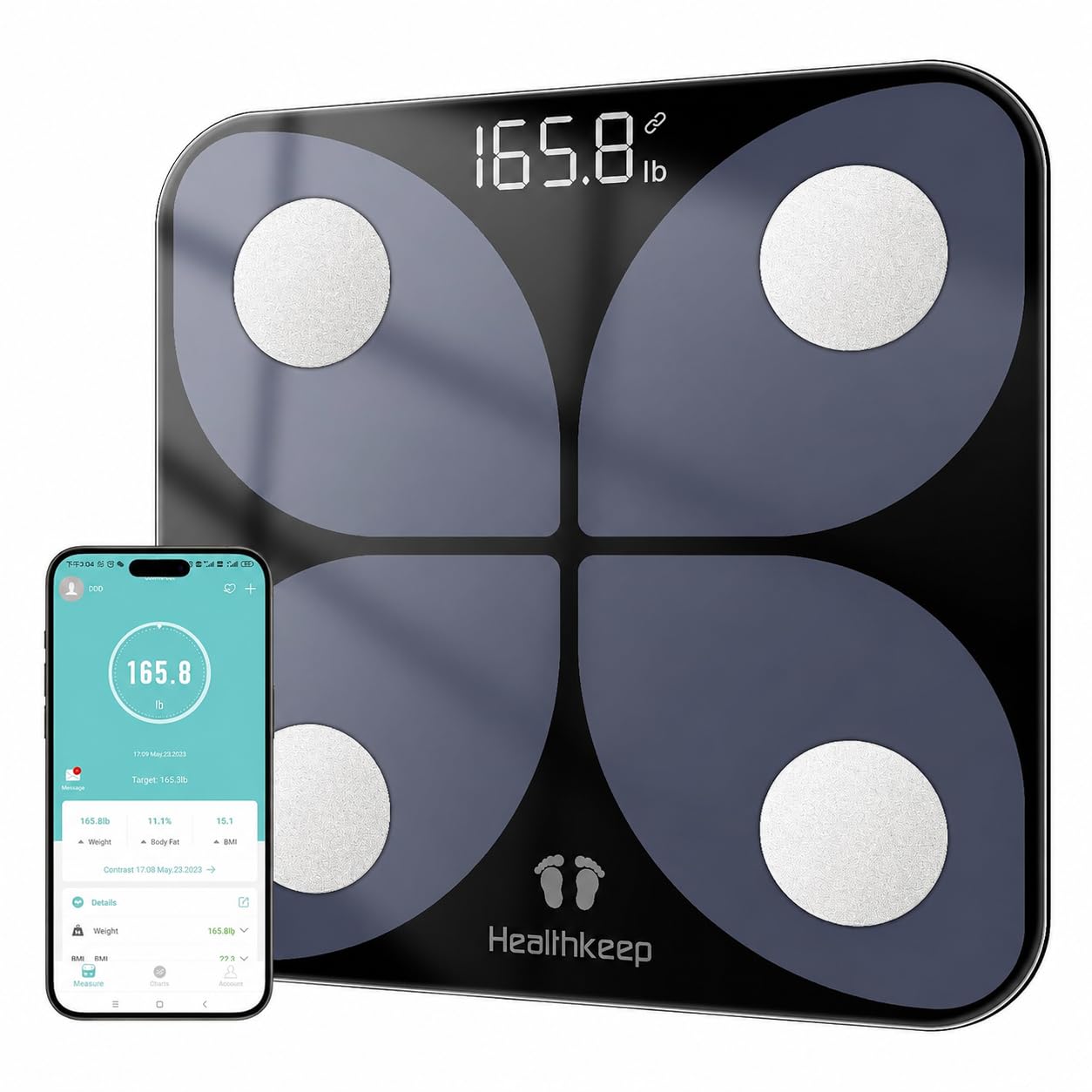 Digital Bathroom Scale Body Weight 400 lb Capacity LED Display High-Precision 4-Sensor