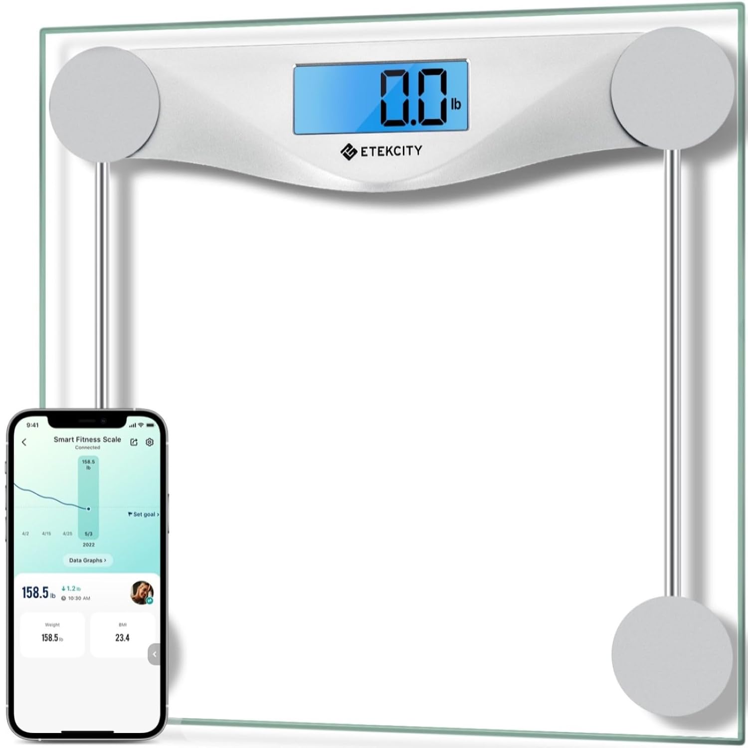 Etekcity Digital Body Weight Bathroom Scale 400 lb Capacity 6mm Tempered Glass Blue LCD Display