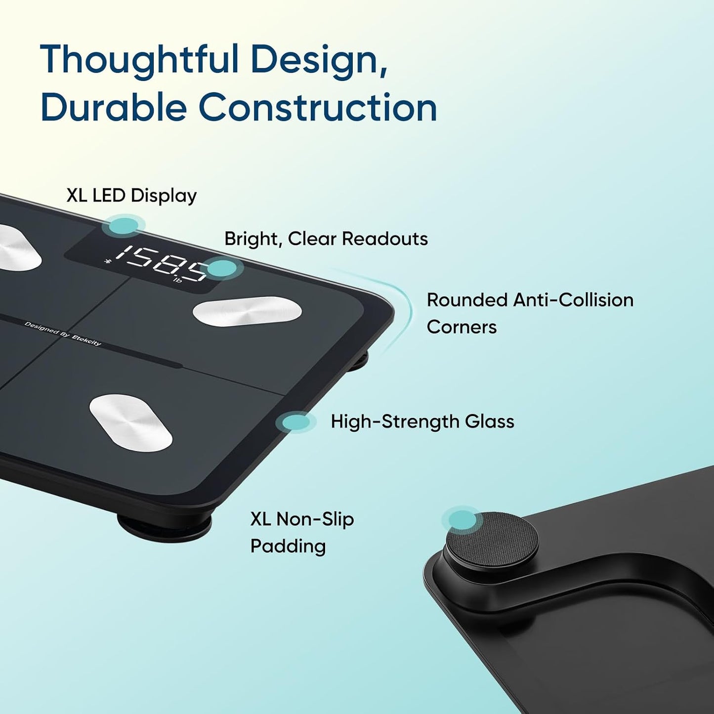 Etekcity Smart Scale Body Weight Fat BMI 400 lb Capacity Bluetooth LED Tempered Glass