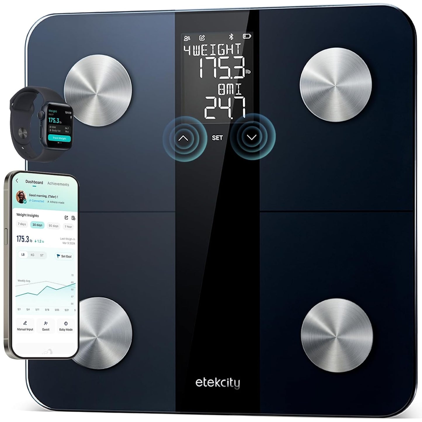 Etekcity Smart Scale Body Weight Fat BMI 400 lb Capacity Bluetooth LED Tempered Glass