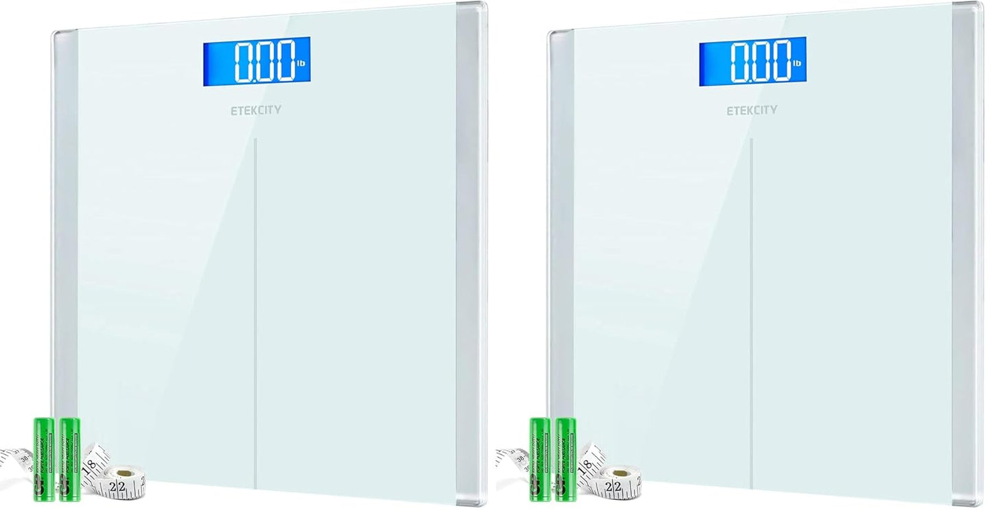 Etekcity Digital Body Weight Bathroom Scale 400 lb Capacity 6mm Tempered Glass Blue LCD Display