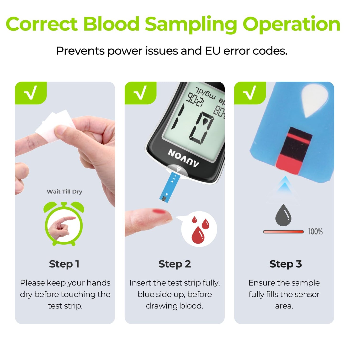 AUVON Blood Glucose Monitor Kit 50 Strips No Coding Diabetes Testing 50 Lancets Lancing Device