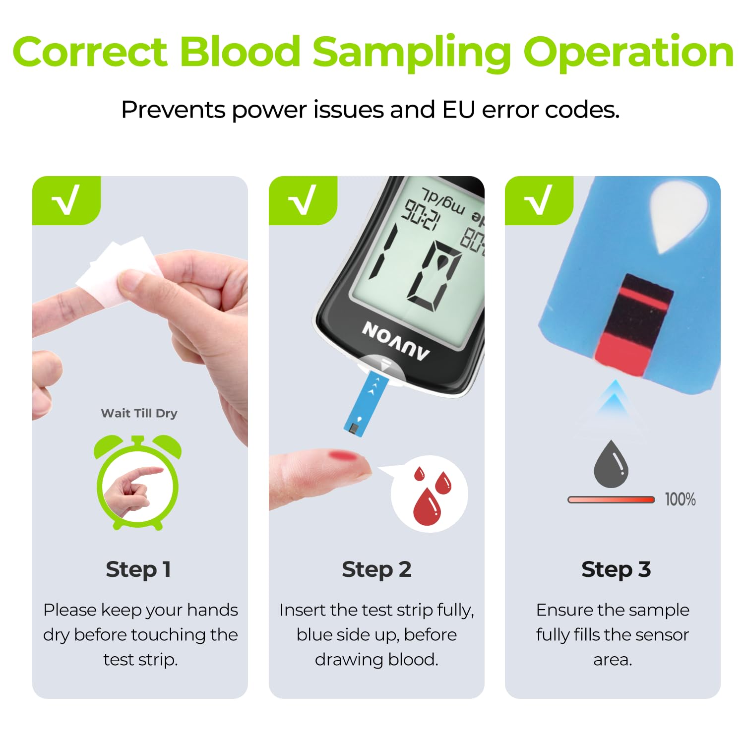 AUVON Blood Glucose Monitor Kit 50 Strips No Coding Diabetes Testing 50 Lancets Lancing Device