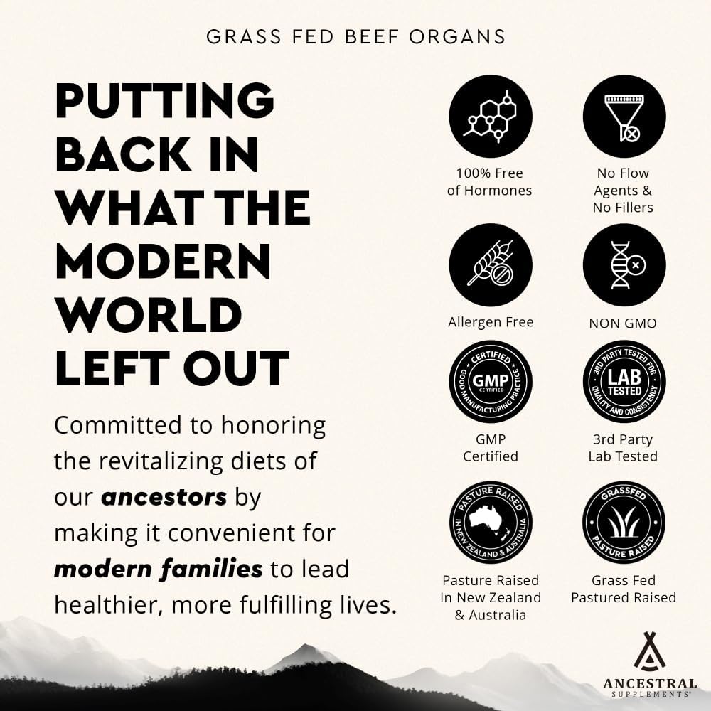 Ancestral Supplements Grass Fed Beef Organ Supplement Freeze-Dried 180 Capsules