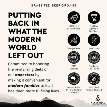 Ancestral Supplements Grass Fed Beef Organ Supplement Freeze-Dried 180 Capsules