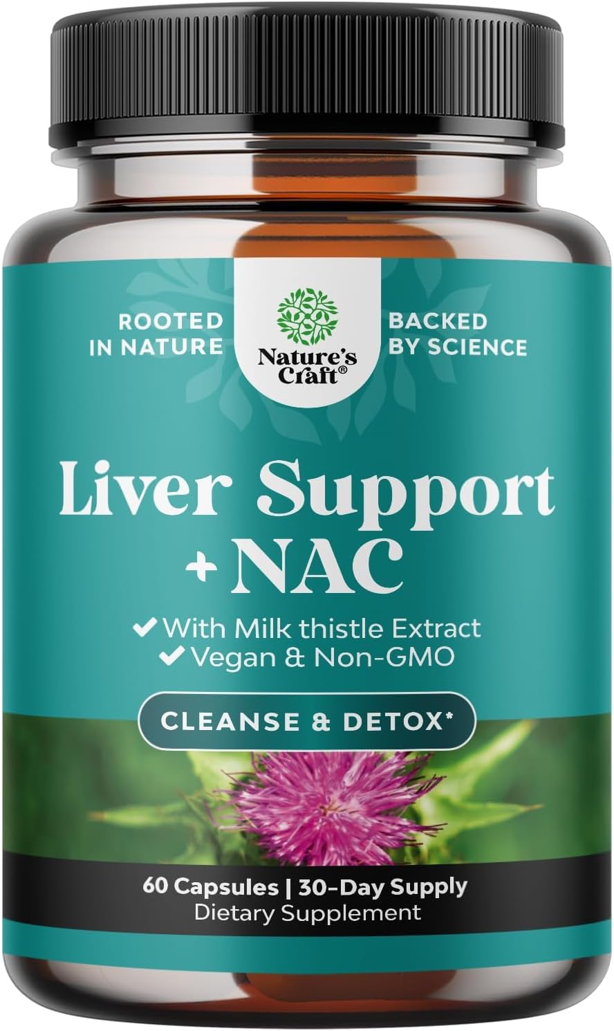 Natures Craft NAC Milk Thistle Liver Support Detox Formula Capsules