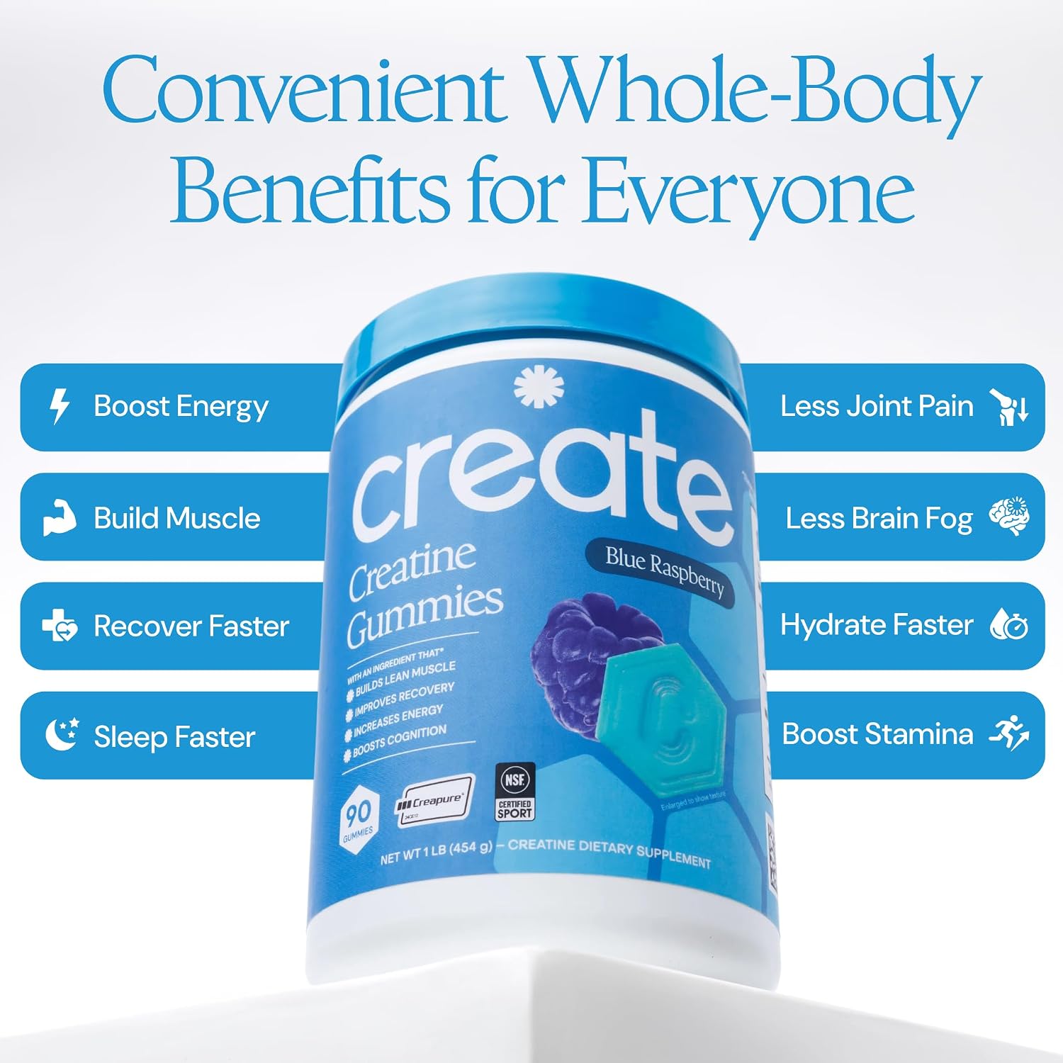 Create Creatine Monohydrate Gummies 1.5g Per Gummy Vegan Gluten-Free Non-GMO