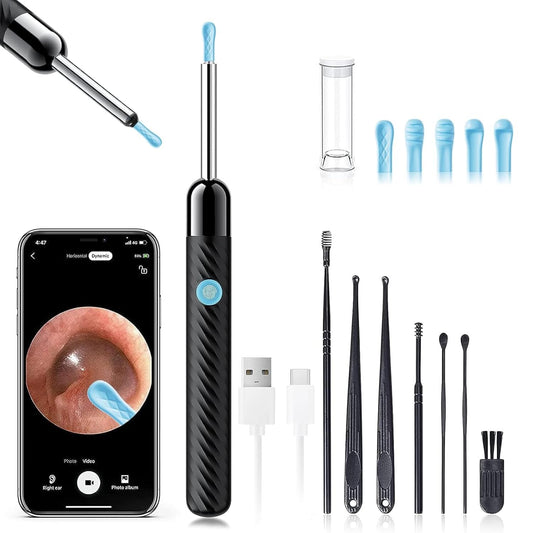 LEIPUT Ear Wax Removal Tool 1080P Camera 8 Piece Kit Black