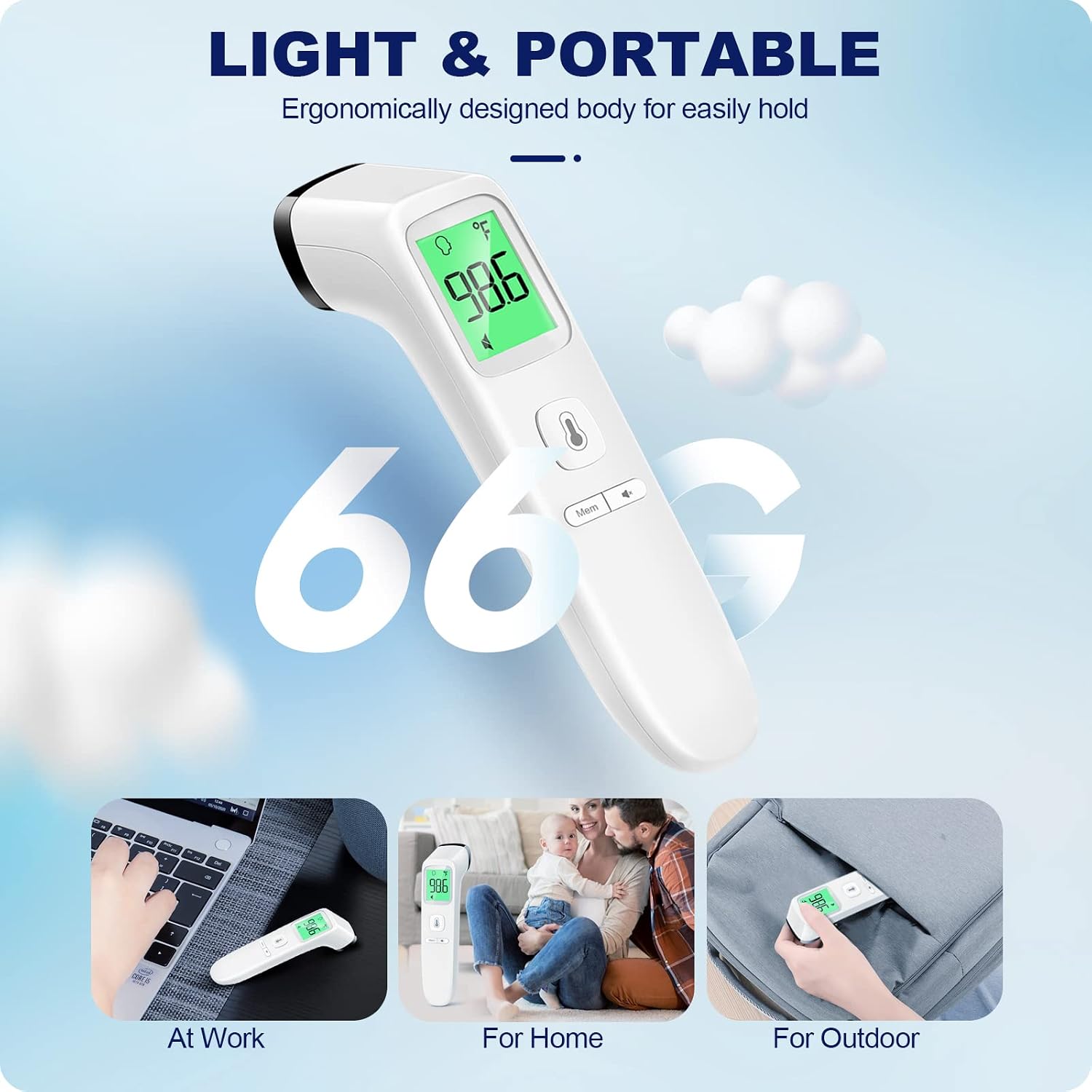 No-Touch Thermometer for Adults and Kids Accurate Digital Baby 1s Fast Reading Fever Alarm Silent Mode 35-Reading Memory Forehead & Object Mode AAA Battery Included