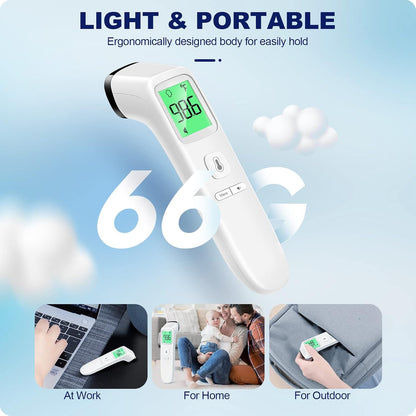 No-Touch Thermometer for Adults and Kids Accurate Digital Baby 1s Fast Reading Fever Alarm Silent Mode 35-Reading Memory Forehead & Object Mode AAA Battery Included