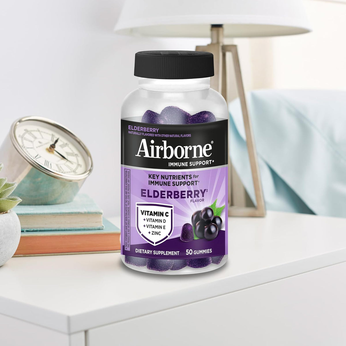 Airborne Elderberry Zinc Vitamin C Gummies Adults Immune Support 50 Count
