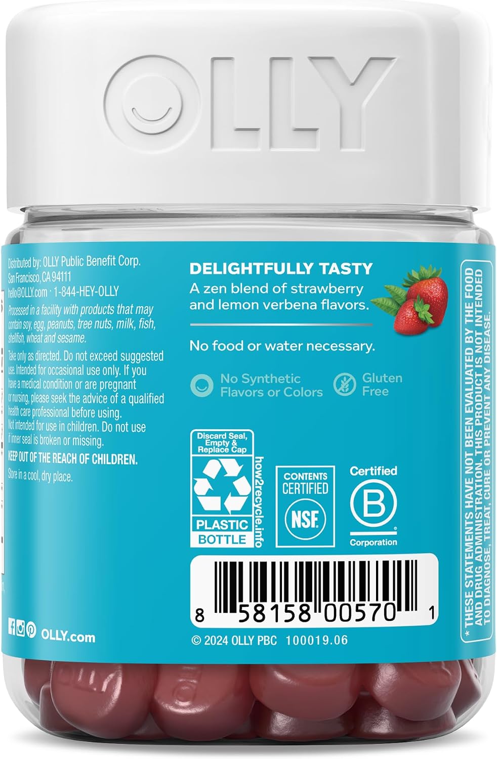 OLLY Goodbye Stress Support Supplement Berry Verbena Gummies