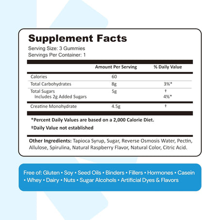Create Creatine Monohydrate Gummies 1.5g Per Gummy Vegan Gluten-Free Non-GMO