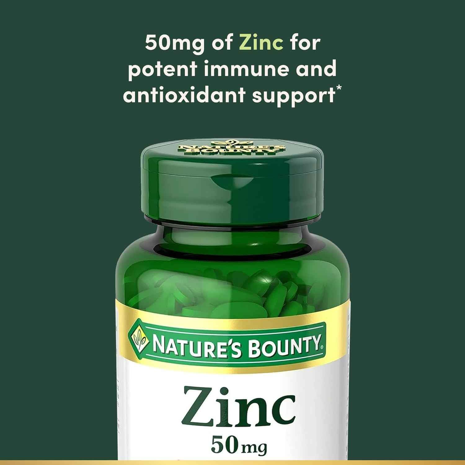 Nature's Bounty Zinc 50mg Immune Support Supplement 250 Caplets