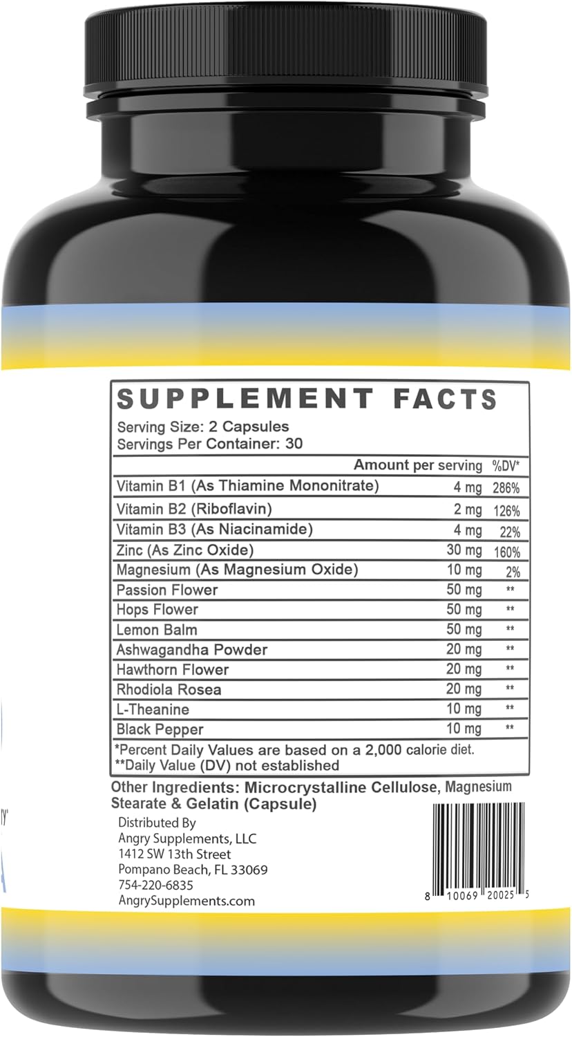 Angry Supplements Stress Less Day-Time Mood Support Capsules 60 Count