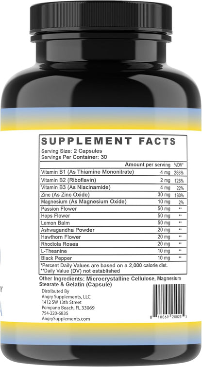 Angry Supplements Stress Less Day-Time Mood Support Capsules 60 Count