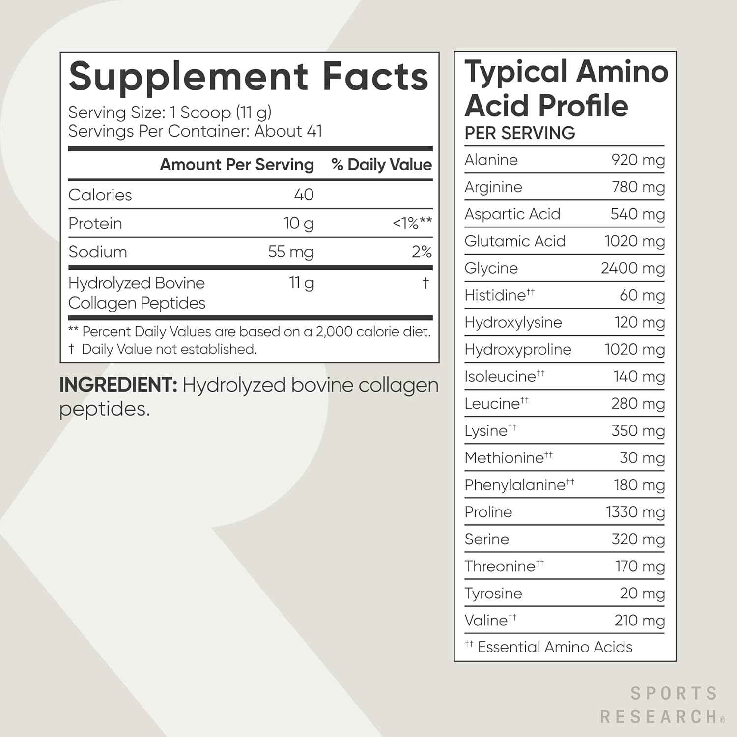 Sports Research Hydrolyzed Collagen Peptides Powder Supplement Unflavored