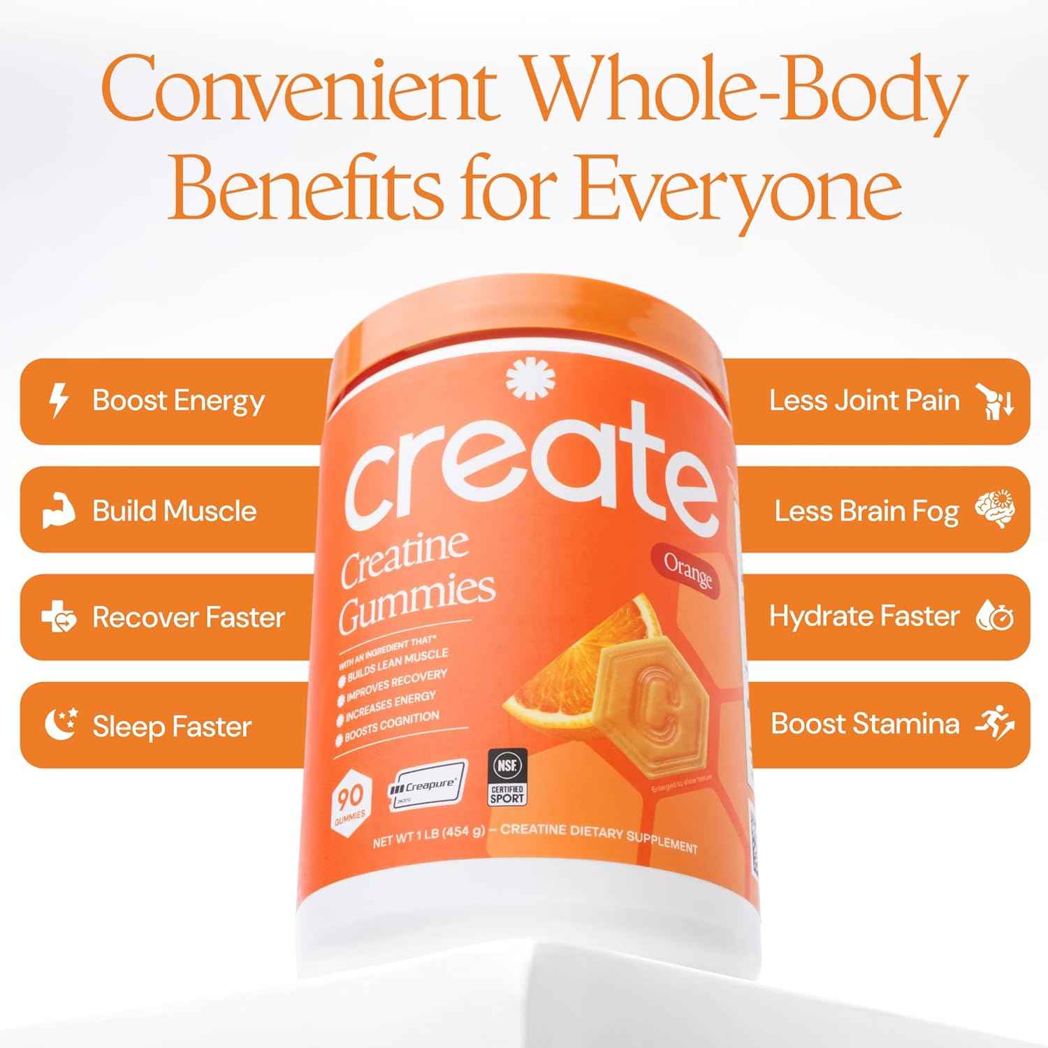 Create Creatine Monohydrate Gummies Anti-Melting Formula Vegan 90 Count