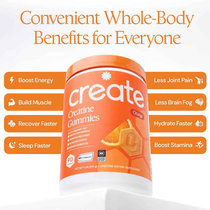 Create Creatine Monohydrate Gummies Anti-Melting Formula Vegan 90 Count