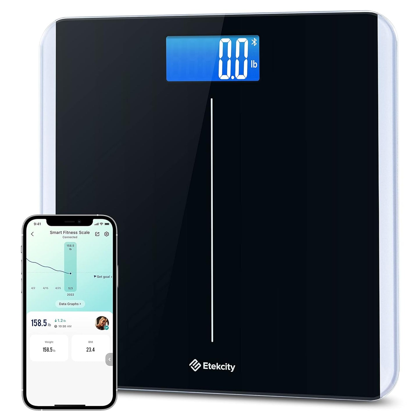 Etekcity Digital Body Weight Bathroom Scale 400 lb Capacity 6mm Tempered Glass Blue LCD Display