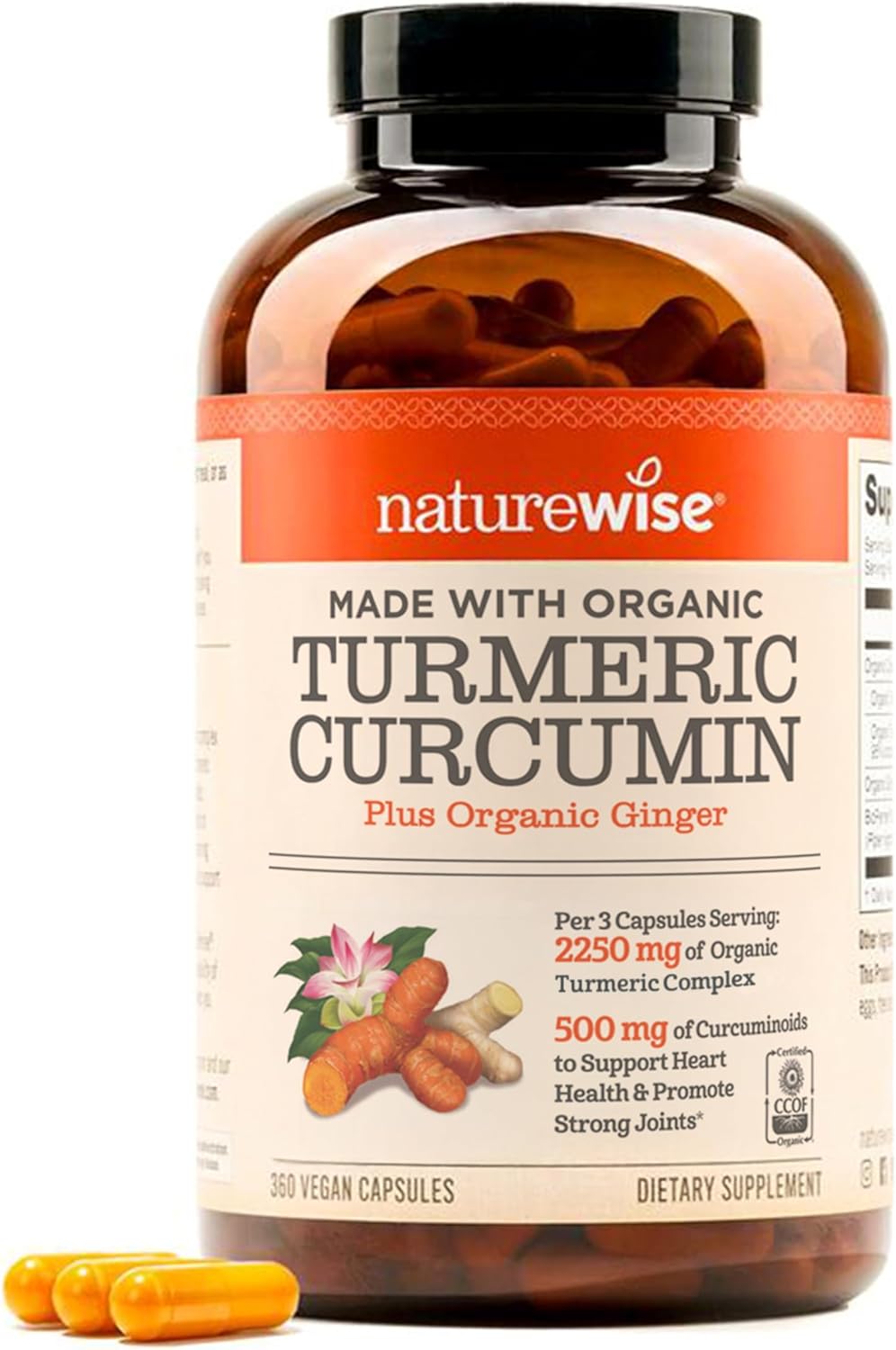 NatureWise Curcumin Turmeric 2250mg 95% Curcuminoids BioPerine 180 Count