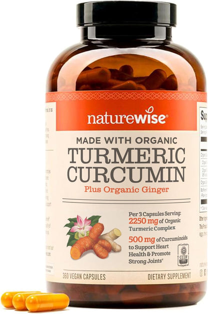 NatureWise Curcumin Turmeric 2250mg 95% Curcuminoids BioPerine 180 Count