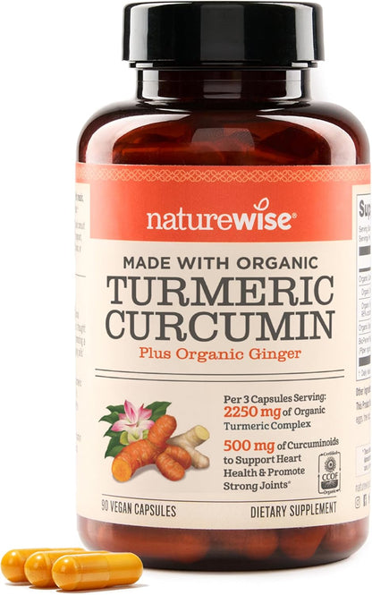 NatureWise Curcumin Turmeric 2250mg 95% Curcuminoids BioPerine 180 Count