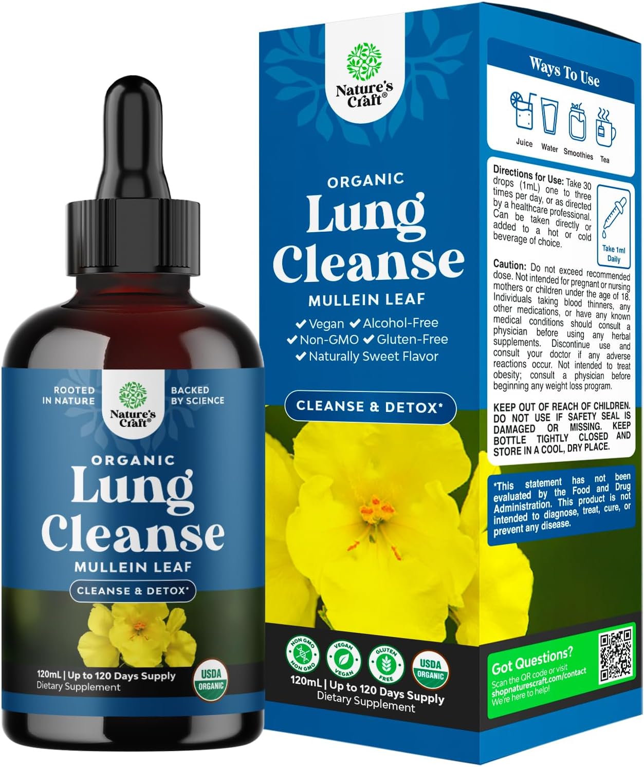Natures Craft Organic Mullein Drops Respiratory Support Liquid