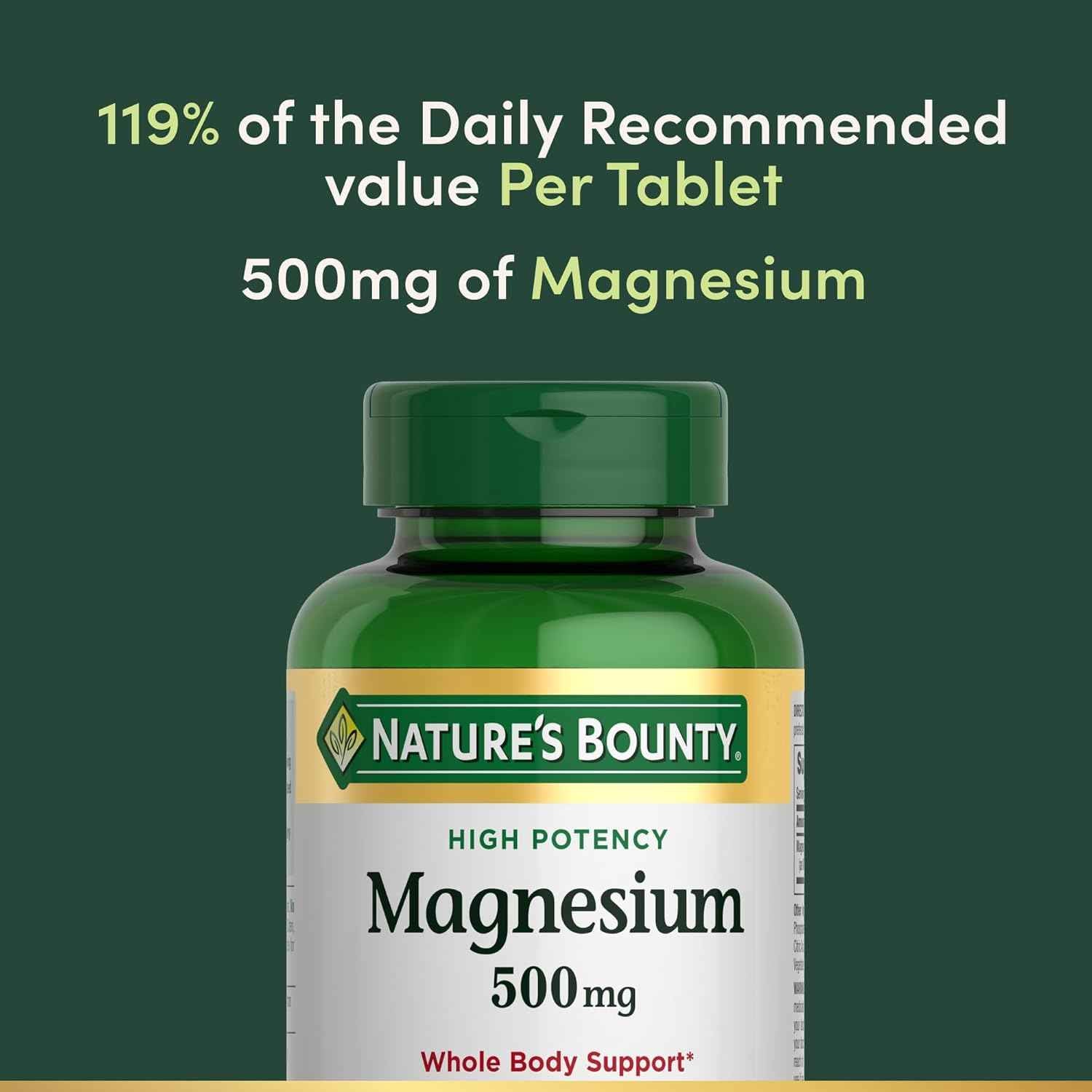 Nature's Bounty High Potency Magnesium Supplement 500 mg Tablets
