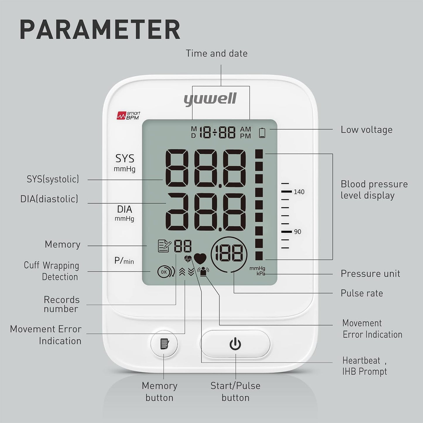 yuwell Digital Blood Pressure Monitor Large Cuff Voice Broadcast 99 Readings