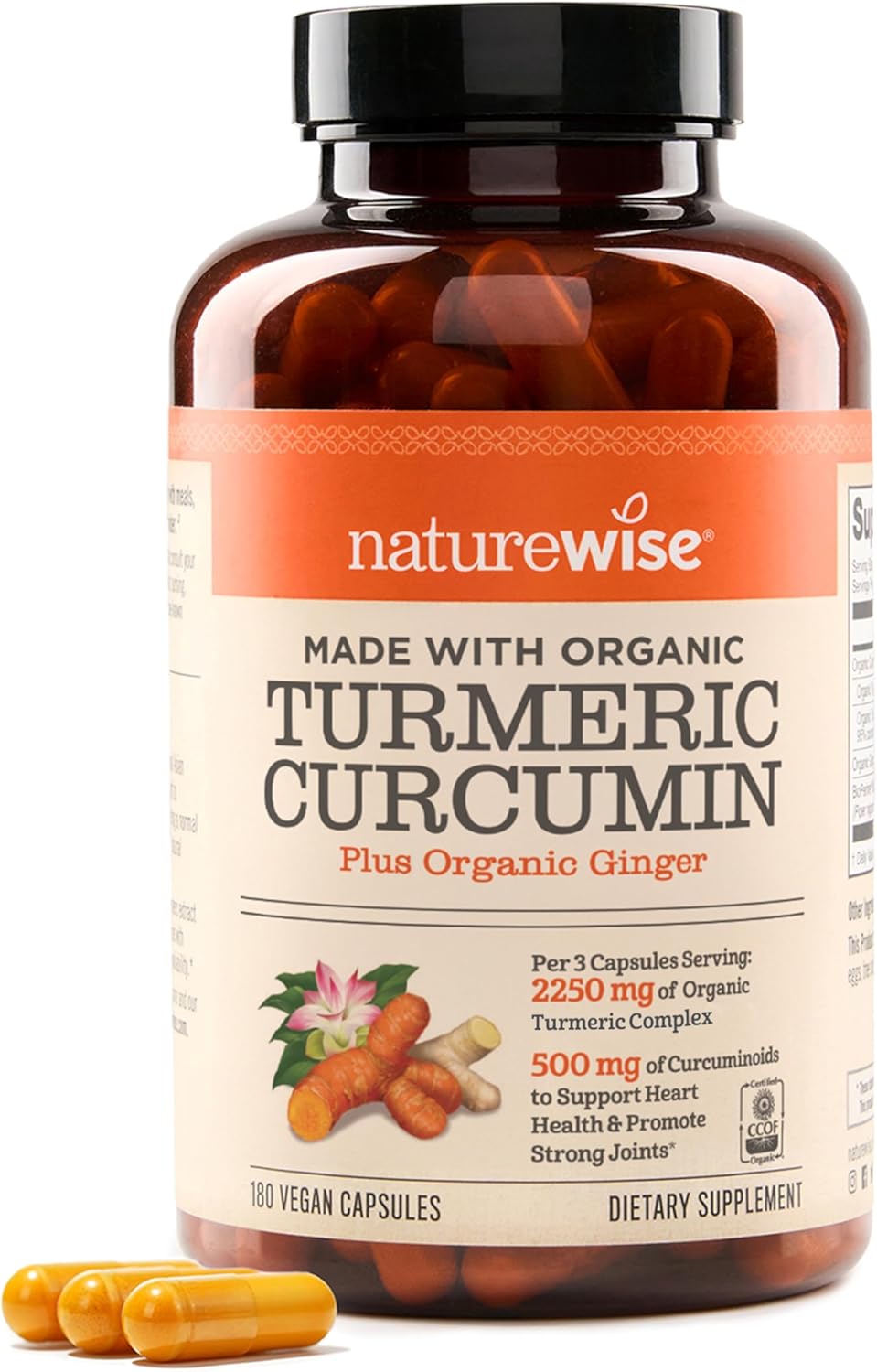 NatureWise Curcumin Turmeric 2250mg 95% Curcuminoids BioPerine 180 Count