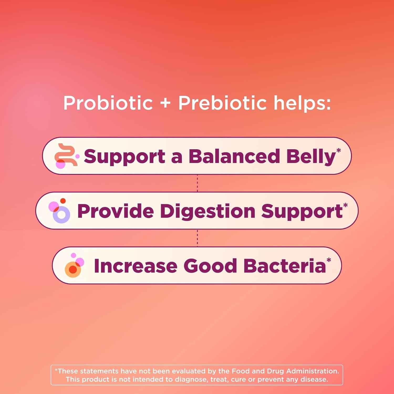 Olly Probiotic + Prebiotic Gummy Supplement Peach 500 Million CFUs 30 Count