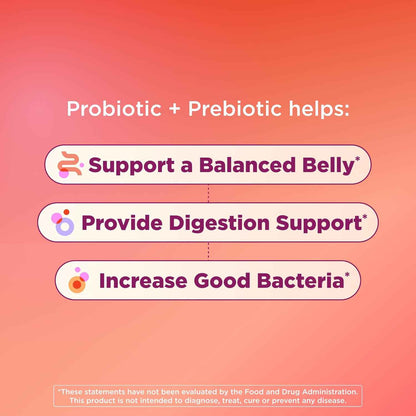 Olly Probiotic + Prebiotic Gummy Supplement Peach 500 Million CFUs 30 Count