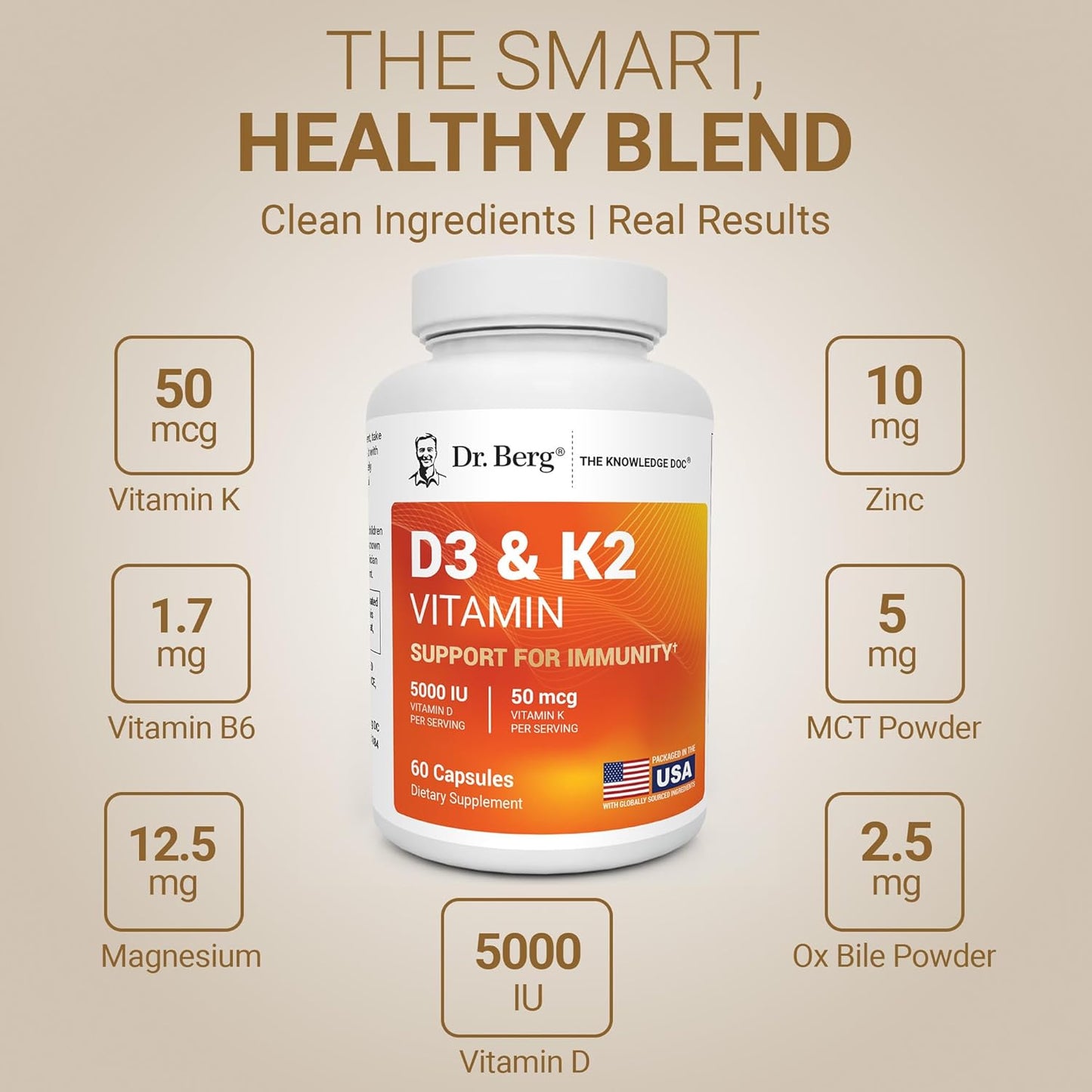 Dr. Berg Maximum Strength 7-in-1 Vitamin D3 K2 5000 IU