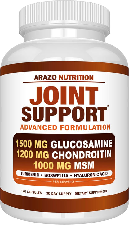 Arazo Nutrition Glucosamine Chondroitin Turmeric MSM Boswellia Joint Support Supplement 180 Tablets