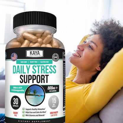 Kaya Naturals Ashwagandha GABA Daily Stress Mood Support Capsules