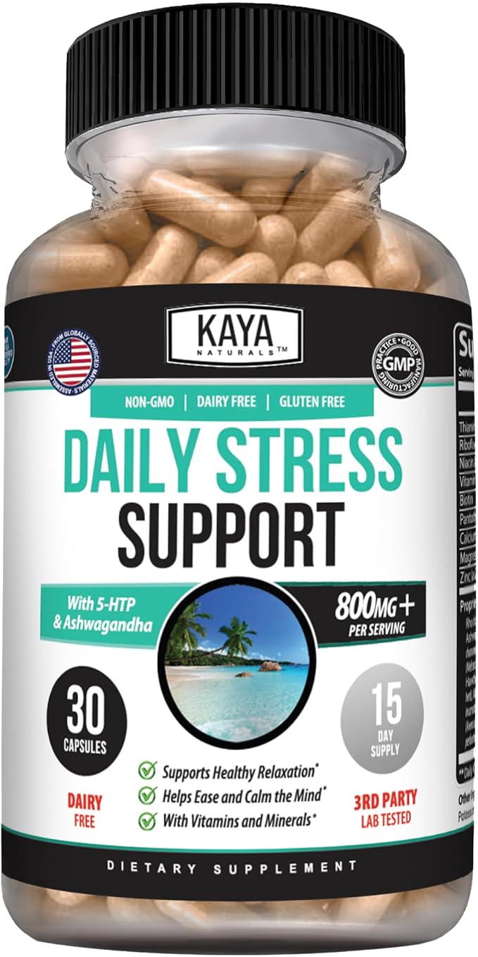 Kaya Naturals Ashwagandha GABA Daily Stress Mood Support Capsules